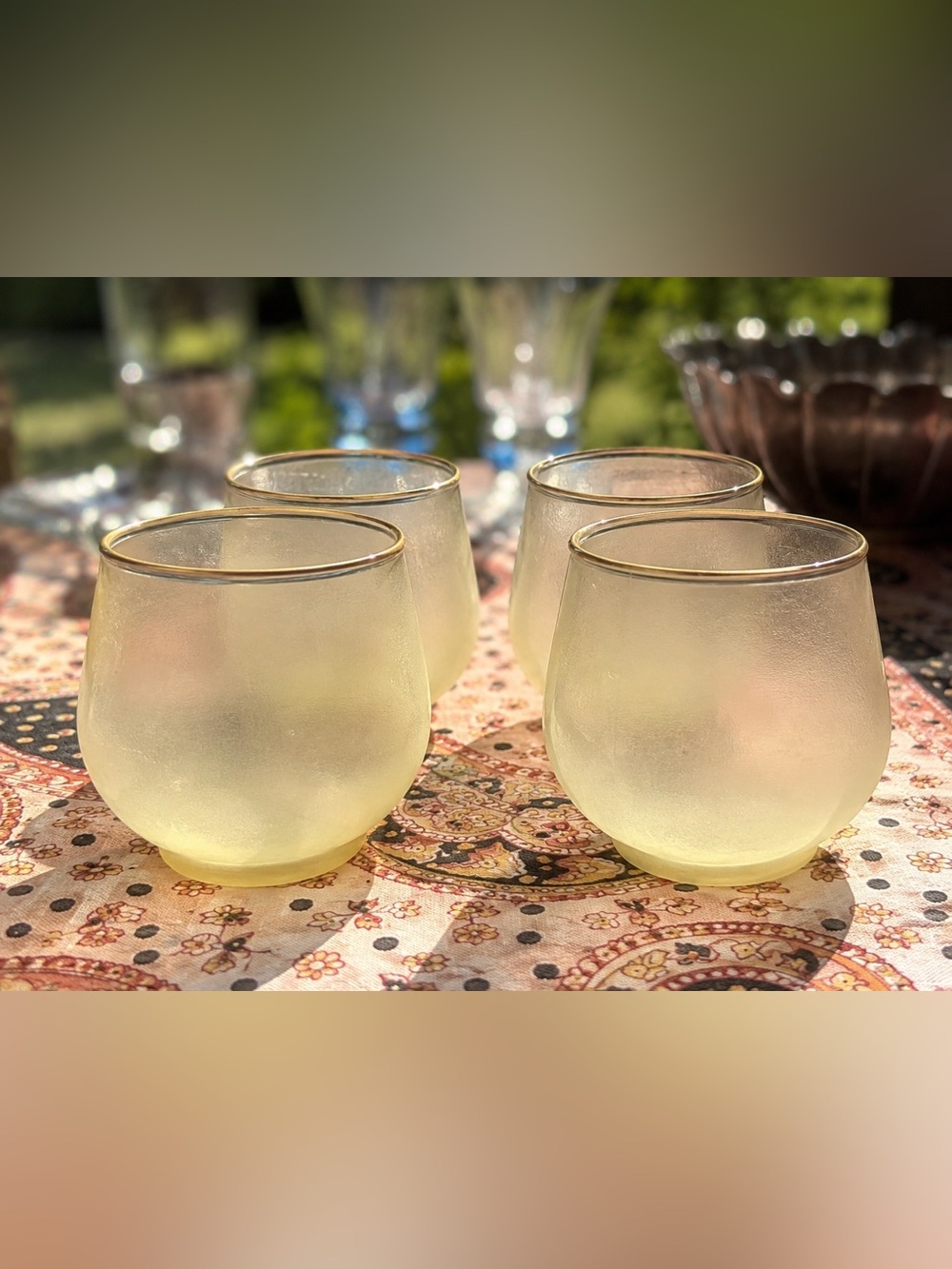 West Virginia Glass Specialty  Frosted Light Yellow Juice Glasses Set of 4 Gold